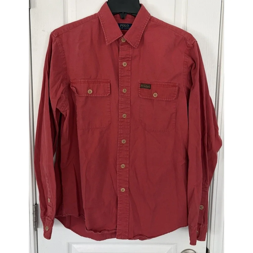 Polo Ralph Lauren Mens Large‎ Salmon Red Work-shirt Double Pocket Dungaree